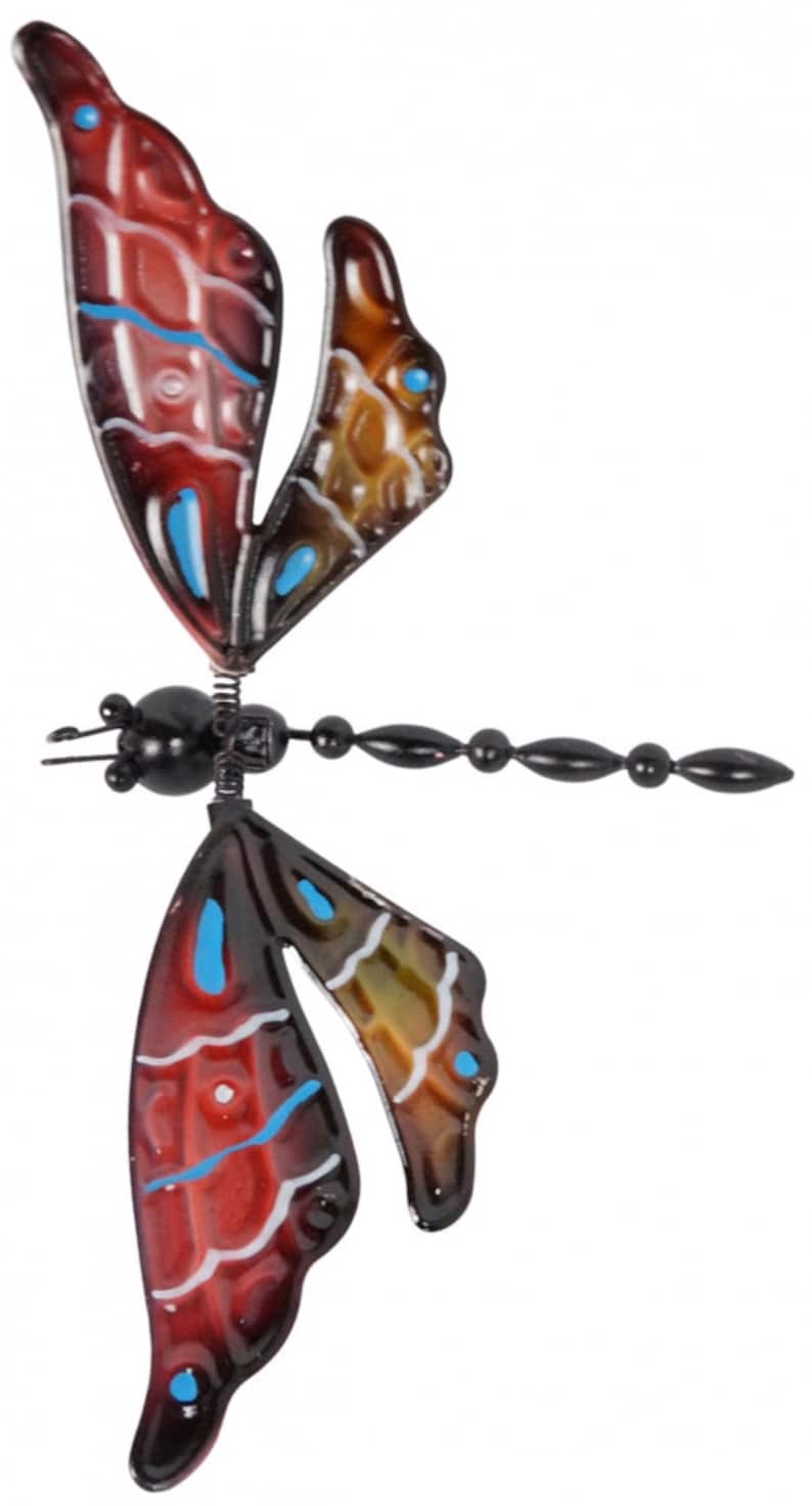 Lot de 3 piquets de jardin libellule 55 cm - décoration métal coloré