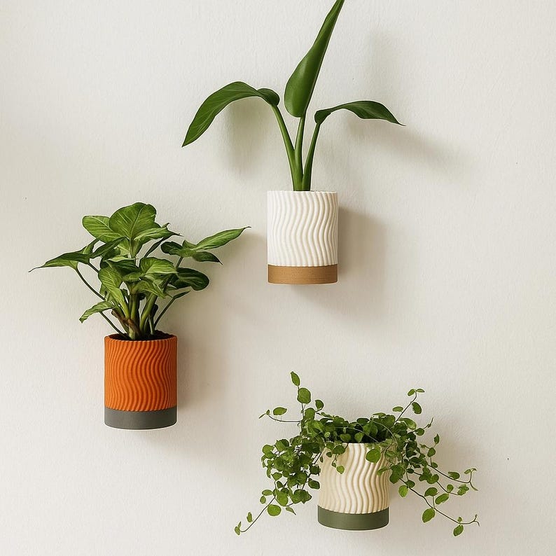 Jardinière murale moderne imprimée en 3D avec soucoupe, 120x90mm, en résine végétale, pour plantes succulentes