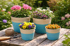 Pot de fleurs en bambou bleu clair avec bord naturel, 4 tailles, pot décoratif moderne pour plantes d'intérieur et de printemps