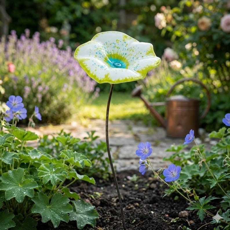 Tuteur de jardin en verre blanc 100 cm avec bordure verte