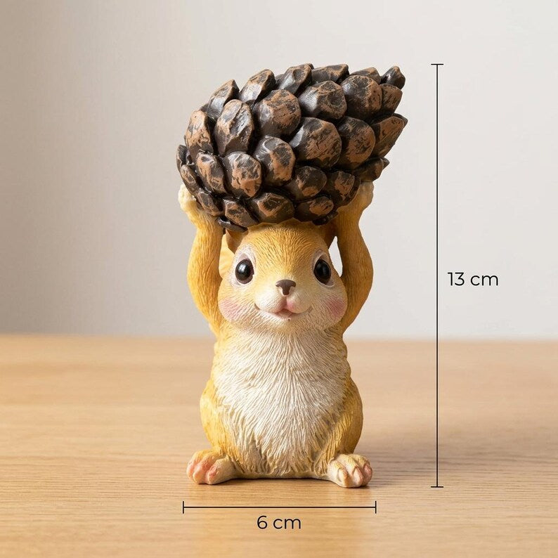 Statuette de jardin écureuil tenant une pomme de pin, figurine animalière en résine pour l'extérieur