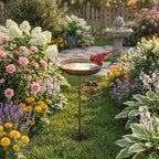 Baignoire d'oiseau en métal hibou vintage, piquet pour mangeoire de jardin en fer rustique (76 cm)