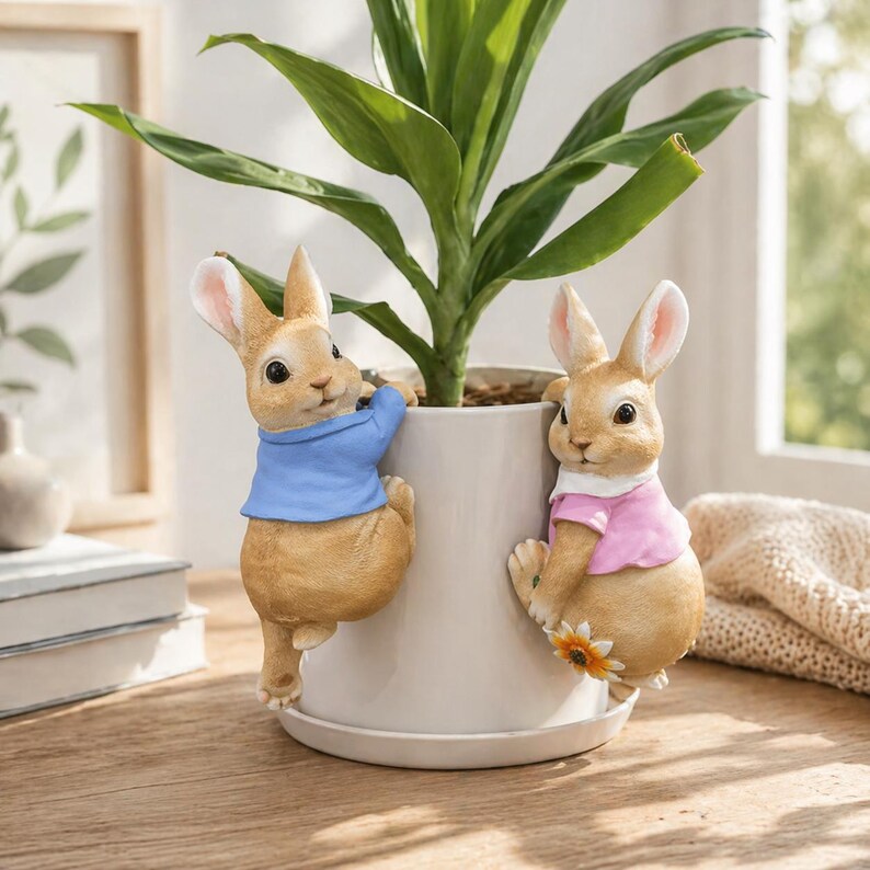 Jardinière suspendue lapin, décoration pour pot de fleurs, statue de jardin, ornement extérieur mignon