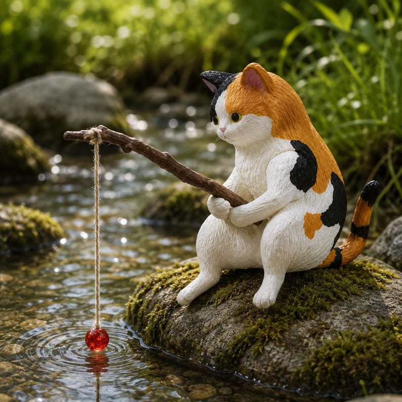 Figurine chat pêcheur en résine,5 cm, ornement mignon pour jardin féérique