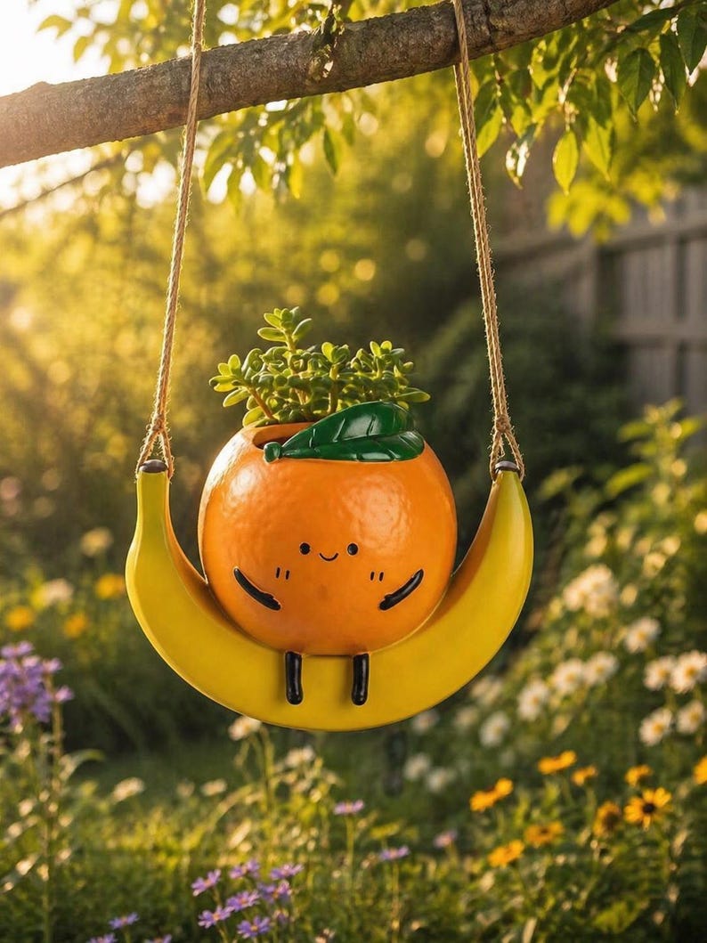 Jardinière suspendue résine orange, pot de balançoire décor fruit