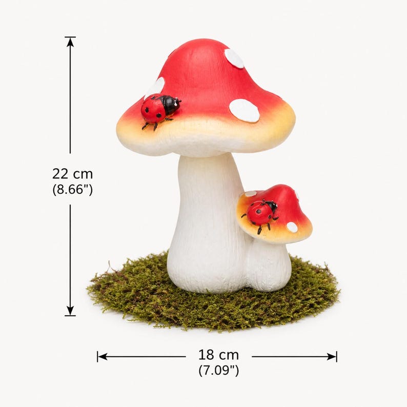 Statue champignon fantaisiste avec coccinelles, décoration de jardin féerique, ornement de forêt, résine durable, 22 cm