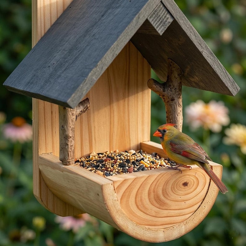 Mangeoire à oiseaux murale en bois rustique, résistante aux intempéries, décoration de jardin extérieure