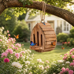 Abri à papillons suspendu en bois pour jardin, terrasse