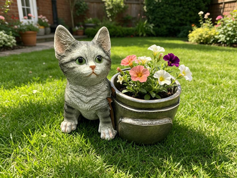 Pot de fleur fantaisiste en résine avec chat, jardinière d'extérieur, décoration de jardin pour amoureux des chats