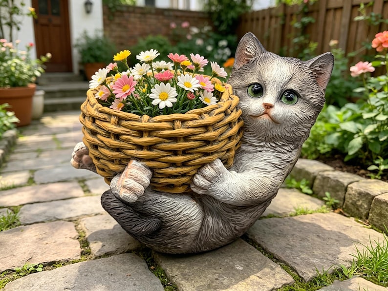 Pot de fleur fantaisiste en résine avec chat, jardinière d'extérieur, décoration de jardin pour amoureux des chats