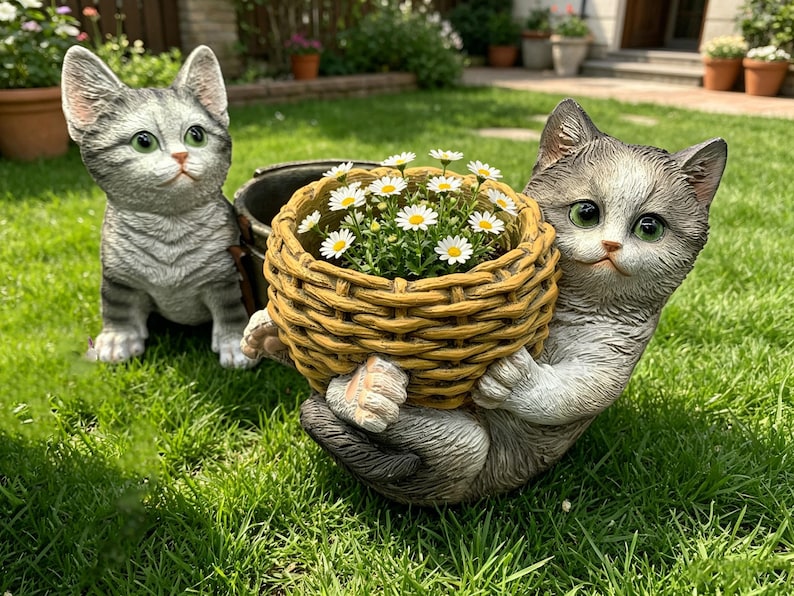 Pot de fleur fantaisiste en résine avec chat, jardinière d'extérieur, décoration de jardin pour amoureux des chats