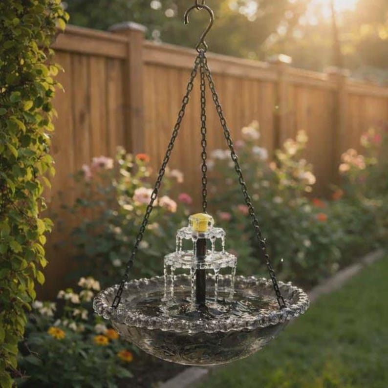 Fontaine de bain suspendue à énergie solaire, fontaine cascade à deux niveaux, décoration de jardin extérieur