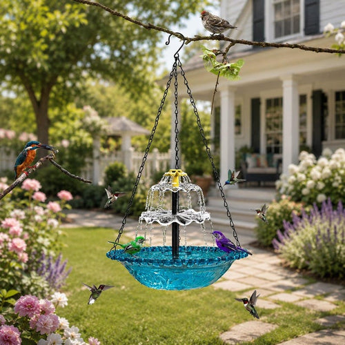 Bain d'oiseaux solaire suspendu pour jardin, fontaine décorative