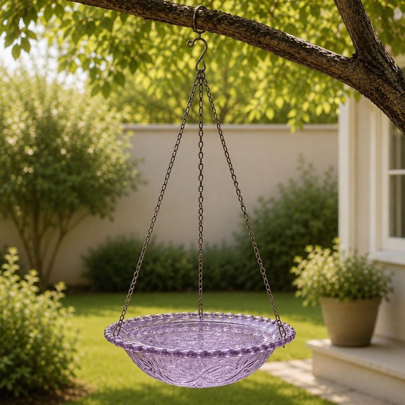 Fontaine Solaire Suspendue pour Bain d'Oiseaux, Bol Colibri, Décoration de Jardin Extérieur