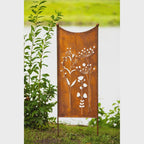 Stèle de jardin en métal rouillé à motif floral, 115 x 38 cm, décoration extérieure