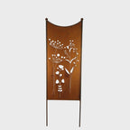 Stèle de jardin en métal rouillé à motif floral, 115 x 38 cm, décoration extérieure