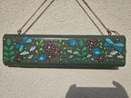 Pancarte de jardin en bois peint à la main - Oiseaux et fleurs - 35,5 x 9,5 cm