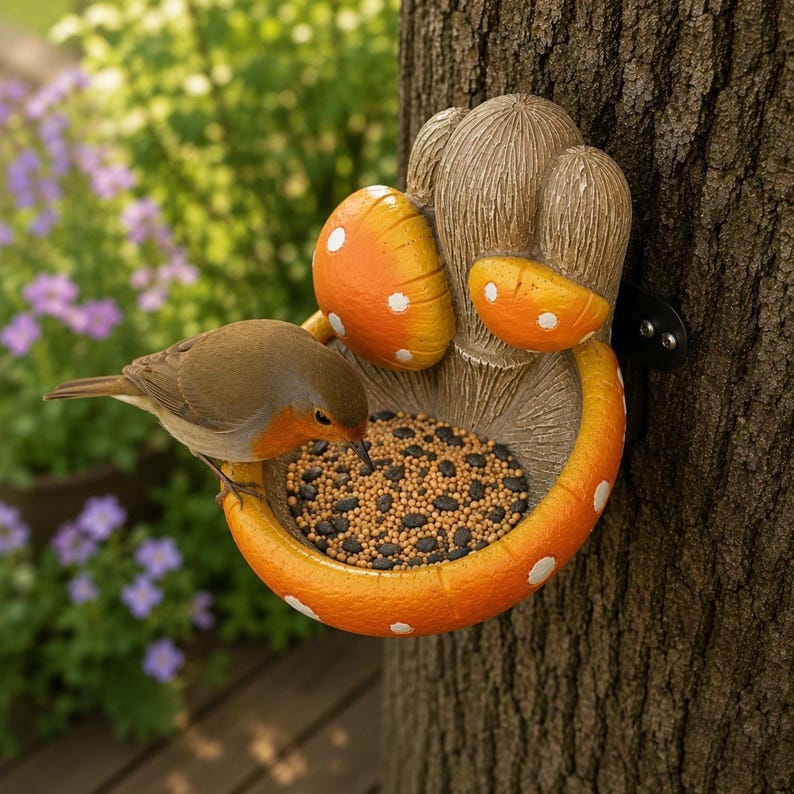 Mangeoire à oiseaux champignon résine, décoration de jardin féerique, station ravitaillement colibris