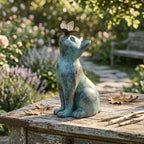 Statue de jardin chat avec papillon, finition bronze rustique, décoration animalière d'extérieur, 20 cm
