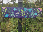 Pancarte de jardin en bois peint à la main avec fleurs multicolores et oiseaux rigolos - 38,5 x 9,5 cm