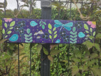 Pancarte de jardin en bois peint à la main avec fleurs multicolores et oiseaux rigolos - 38,5 x 9,5 cm