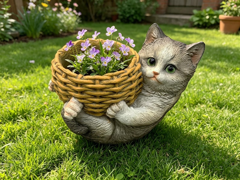 Pot de fleur fantaisiste en résine avec chat, jardinière d'extérieur, décoration de jardin pour amoureux des chats