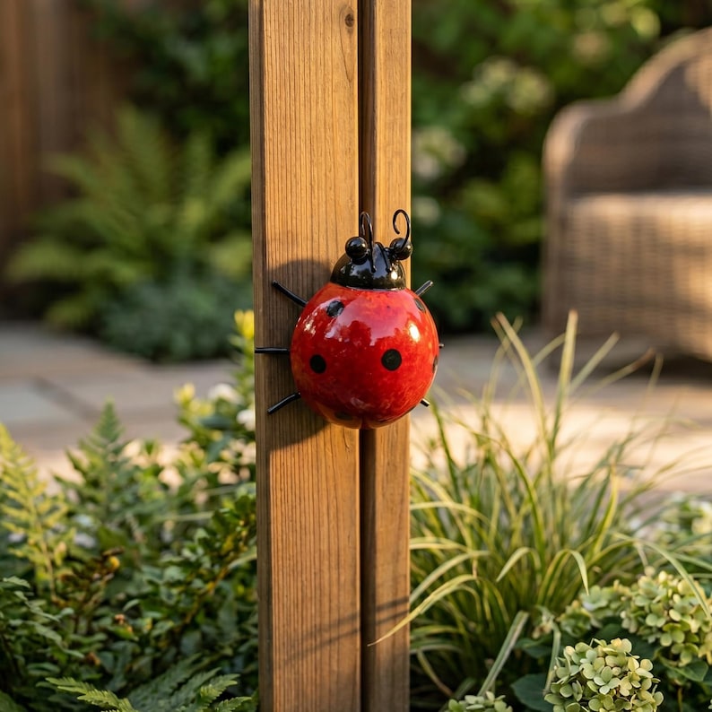 Coccinelle en métal décoration murale extérieure, suspension pour clôture jardin, sculpture scarabée rustique
