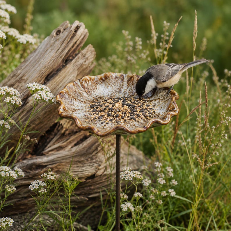 Abreuvoir pour abeilles en céramique avec piquet, décor de jardin pour oiseaux