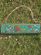 Pancarte de jardin en bois peint à la main - Oiseaux et fleurs - 35,5 x 9,5 cm