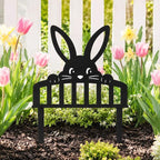 Pieu de jardin lapin, décoration de pelouse métallique pour parterre de fleurs, extérieur printemps, lapin regardant par-dessus une clôture