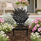 Piquet de jardin bouquet de fleurs en métal noir, décoration de pelouse pour parterre de fleurs