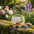 Pot guitare souriant en résine – Pour succulentes, déco kawaii intérieur/extérieur, 10 x 11 cm