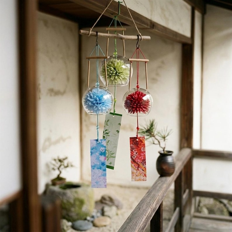 Carillon éolien en verre Furin, décoration intérieure apaisante