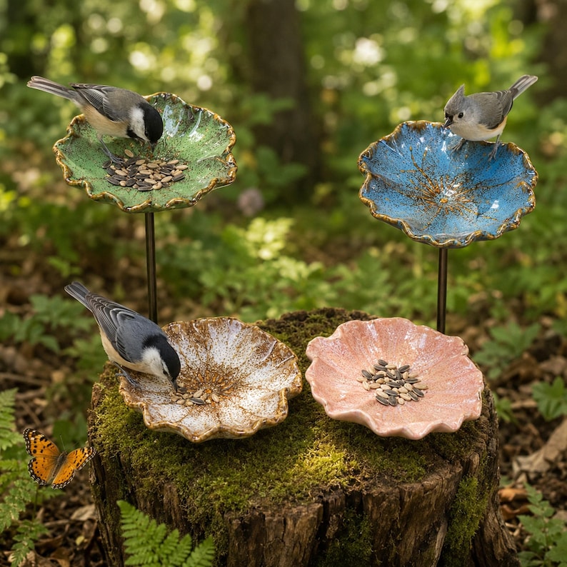 Abreuvoir pour abeilles en céramique avec piquet, décor de jardin pour oiseaux