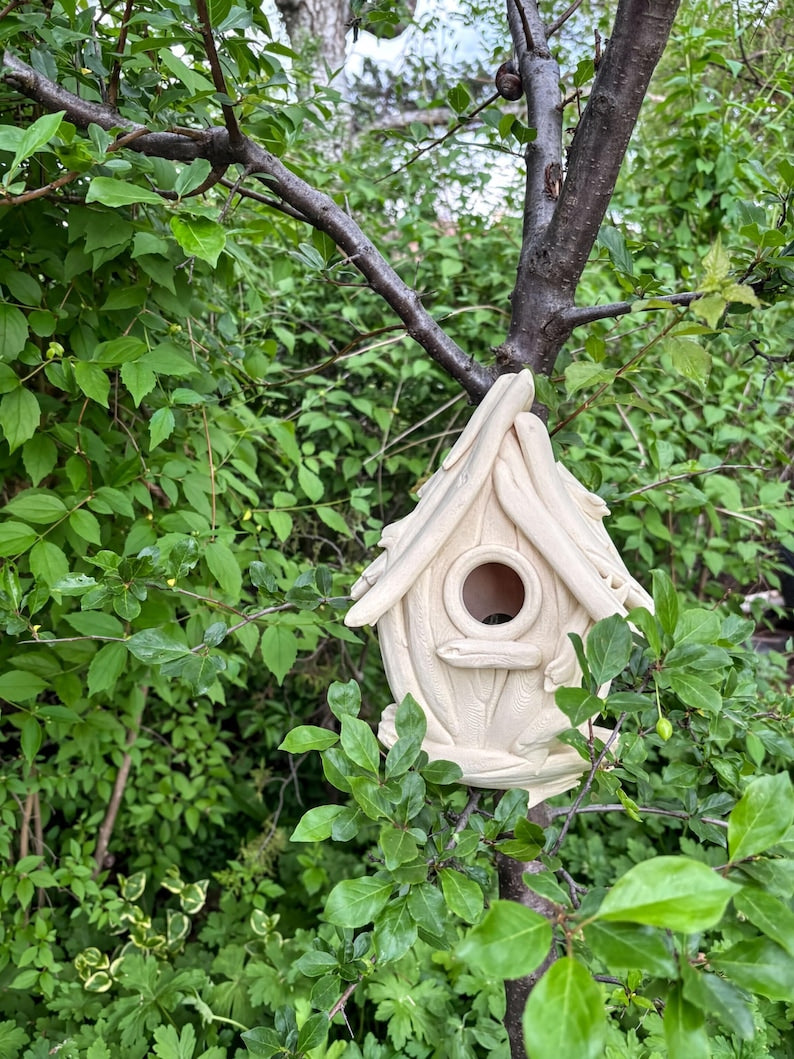 Cabane à oiseaux en bois flotté pour jardin | Texture réaliste | Résistante aux intempéries