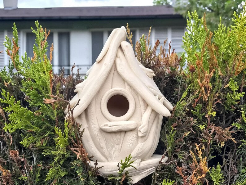 Cabane à oiseaux en bois flotté pour jardin | Texture réaliste | Résistante aux intempéries
