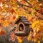 Mangeoire à oiseaux suspendue en résine, cabane dans les arbres, décoration de jardin boisé brun