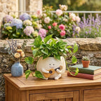 Pot guitare souriant en résine – Pour succulentes, déco kawaii intérieur/extérieur, 10 x 11 cm