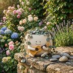 Pot guitare souriant en résine – Pour succulentes, déco kawaii intérieur/extérieur, 10 x 11 cm