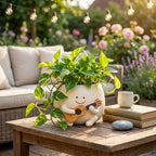Pot guitare souriant en résine – Pour succulentes, déco kawaii intérieur/extérieur, 10 x 11 cm