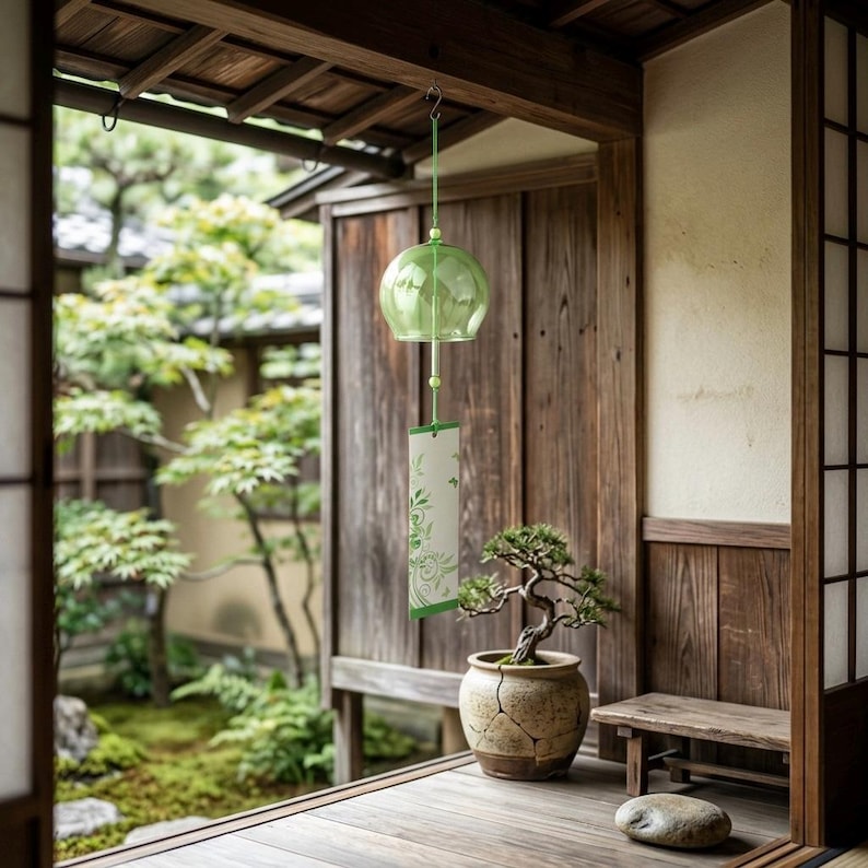 Carillons éoliens en verre, style Furin japonais, motifs colorés