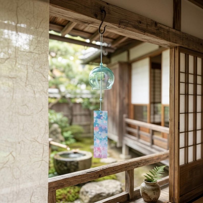 Carillons éoliens en verre, style Furin japonais, motifs colorés