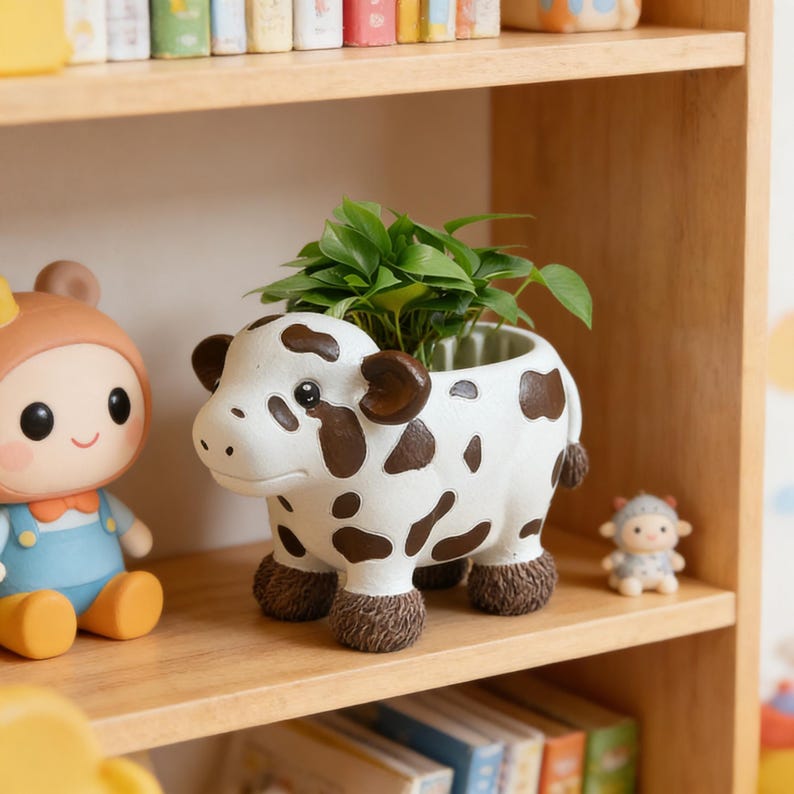 Pot de fleurs en résine pour plantes succulentes, motif vache tachetée, style vintage