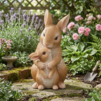 Statuette de jardin famille de lapins en résine, décoration extérieure style boisé, figurine peinte à la main pour patio et jardin