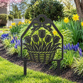 Piquet de jardin métal noir panier de tulipes, décoration florale printemps, 20-76 cm