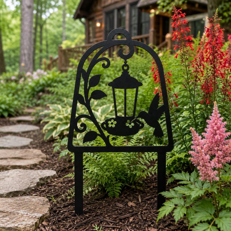 Piquet de jardin colibri en métal, mangeoire pour oiseaux, décoration extérieure rustique