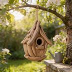 Cabane à oiseaux en bois flotté pour jardin | Texture réaliste | Résistante aux intempéries