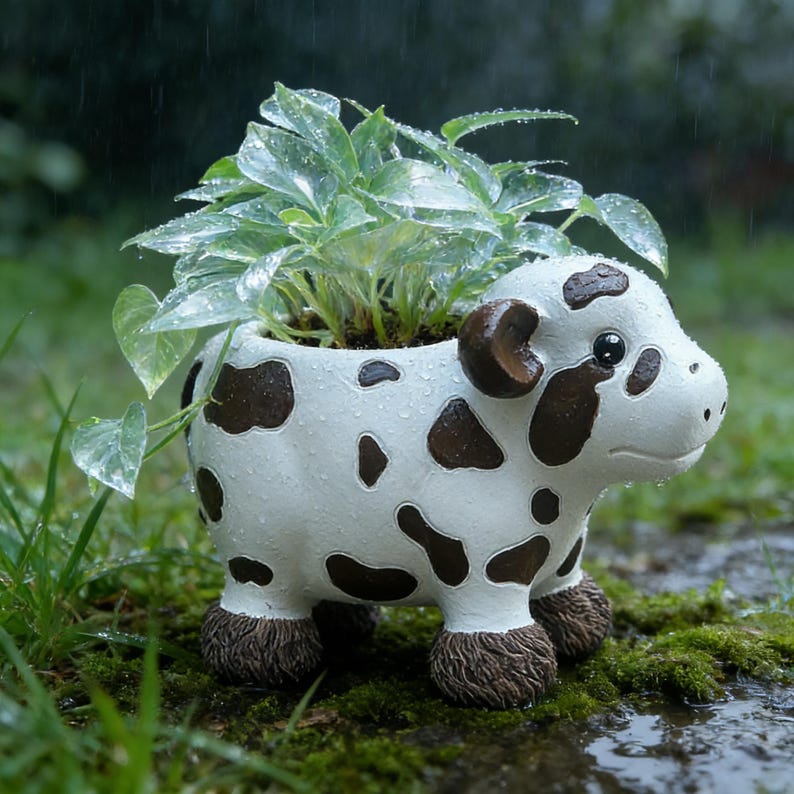 Pot de fleurs en résine pour plantes succulentes, motif vache tachetée, style vintage