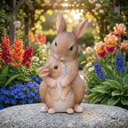 Statuette de jardin famille de lapins en résine, décoration extérieure style boisé, figurine peinte à la main pour patio et jardin