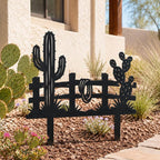 Piquet de jardin en métal orné d'un cactus saguaro et d'une corde, décoration de jardin style désert